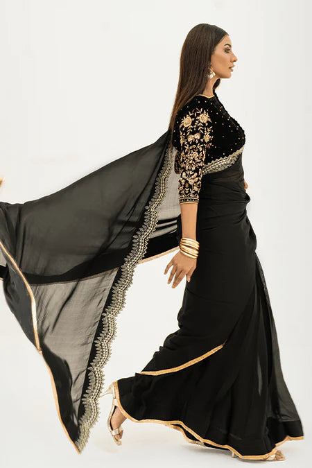 Armish | Black Velvet Embellished Saree