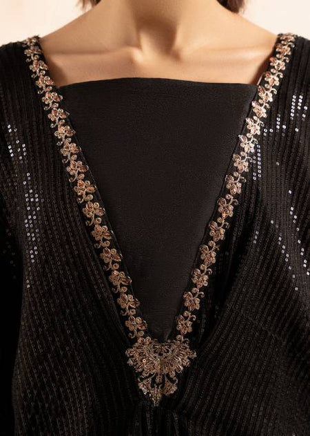 Surmayi | Black Chiffon Embroidered Kaftan