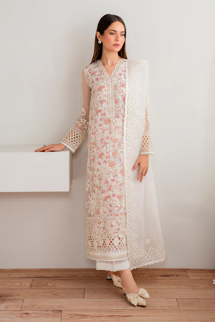 Baroque | White Organza Embroidered Suit