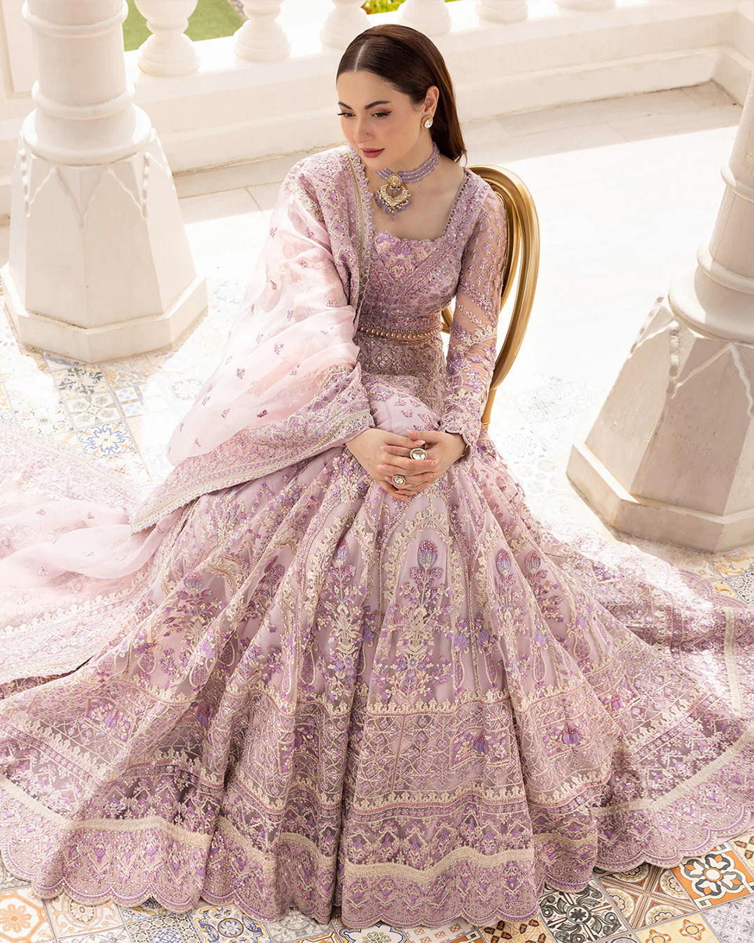 Faiza Saqlain | Lilac Net Embroidered Embellished Lehenga Choli