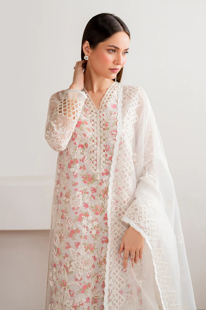 Baroque | White Organza Embroidered Suit
