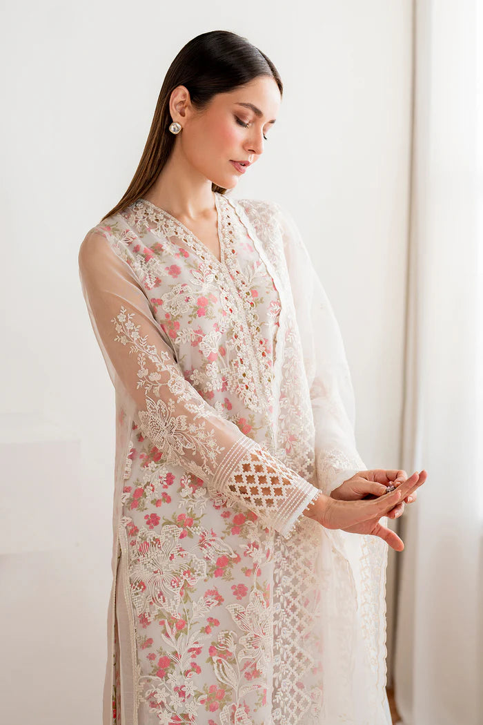 Baroque | White Organza Embroidered Suit