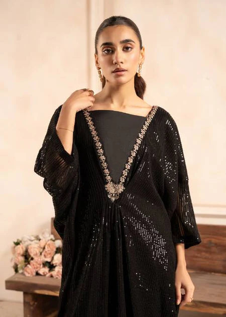 Surmayi | Black Chiffon Embroidered Kaftan