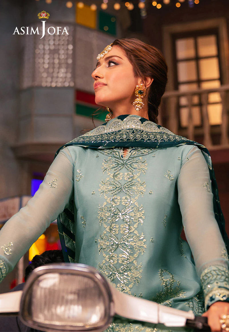 Asim Jofa | Aqua Embroidered Chiffon Suit