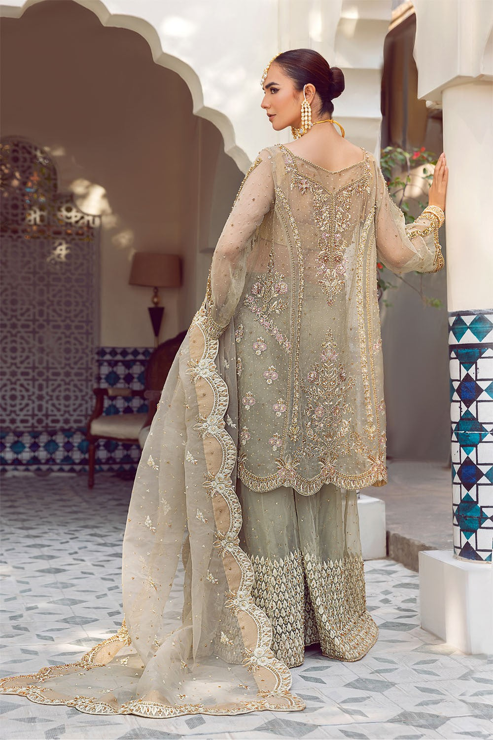 Ada | Dusty Green Organza Embellished Sharara