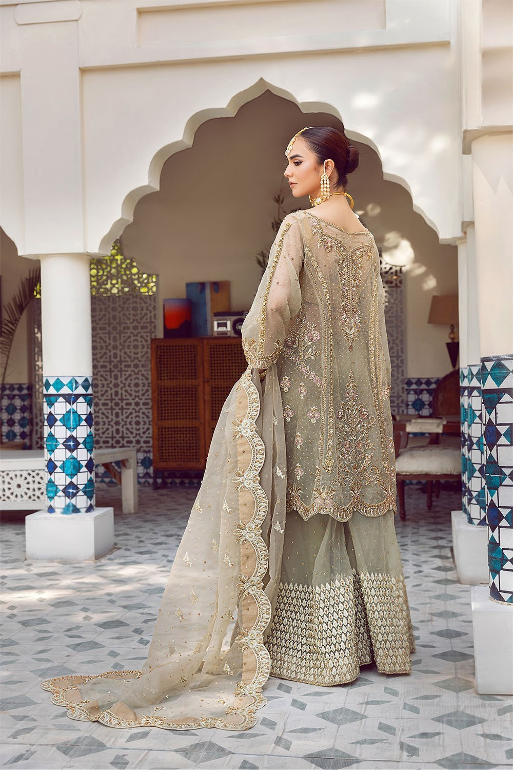 Ada | Dusty Green Organza Embellished Sharara