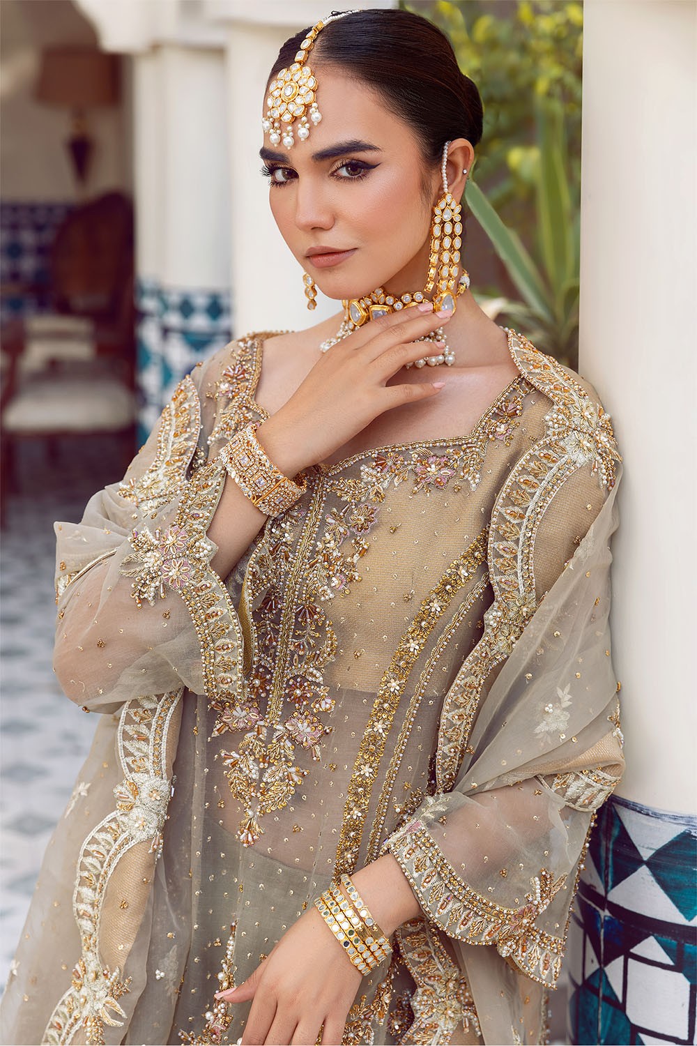 Ada | Dusty Green Organza Embellished Sharara