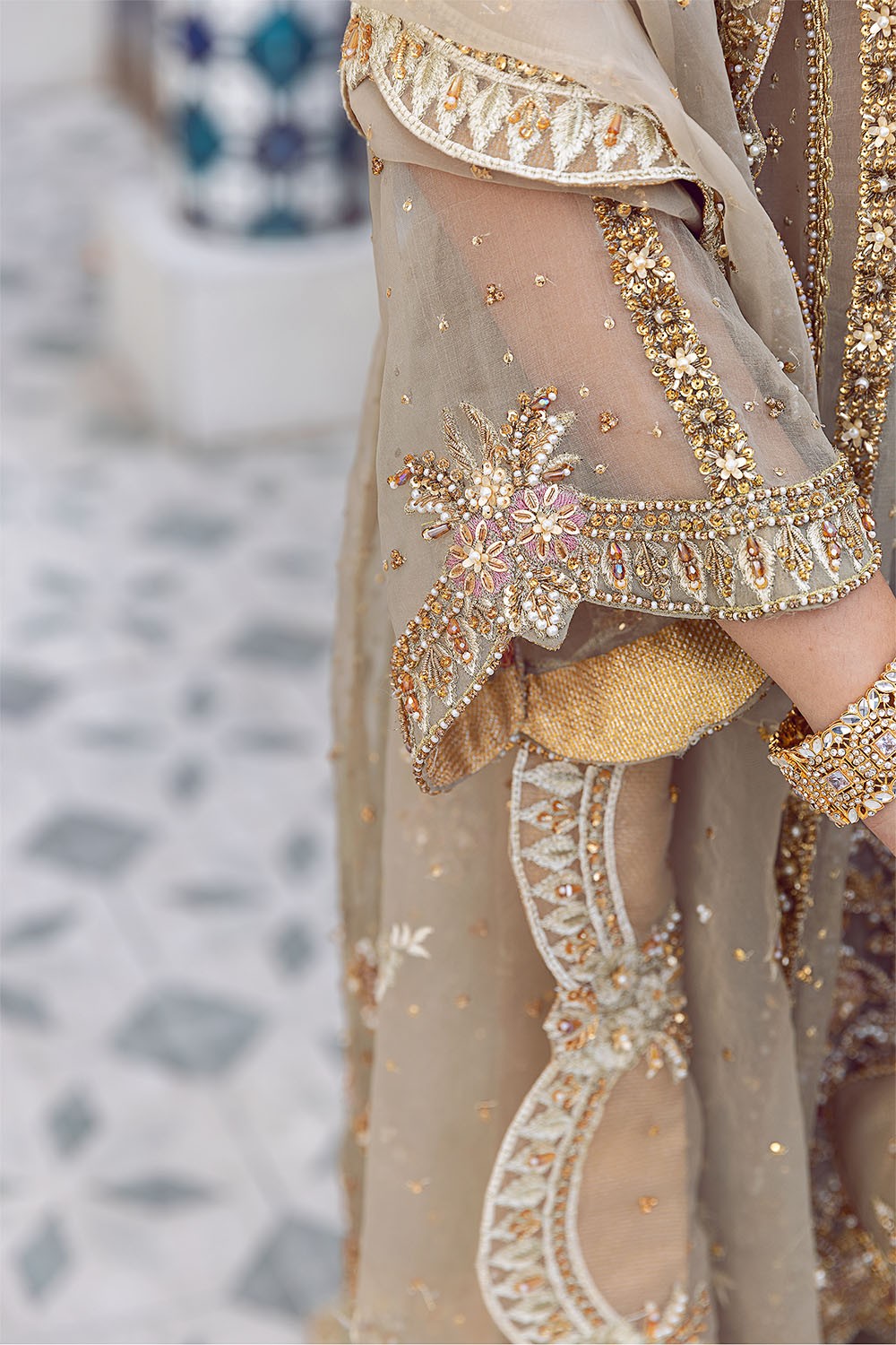 Ada | Dusty Green Organza Embellished Sharara
