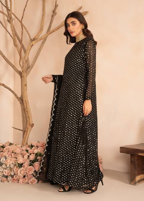 NAQSHI | Black Chiffon Embroidered Pishwas