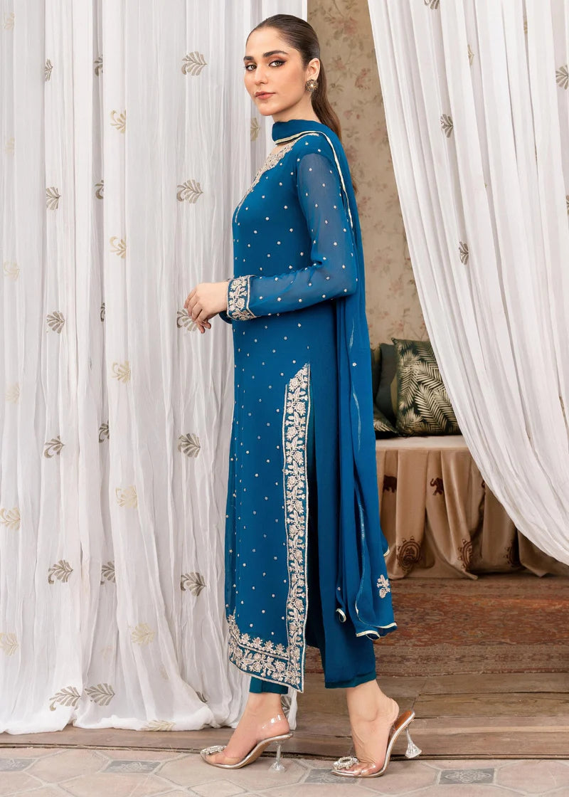 WARESHA | Blue Chiffon Embroidered Suit