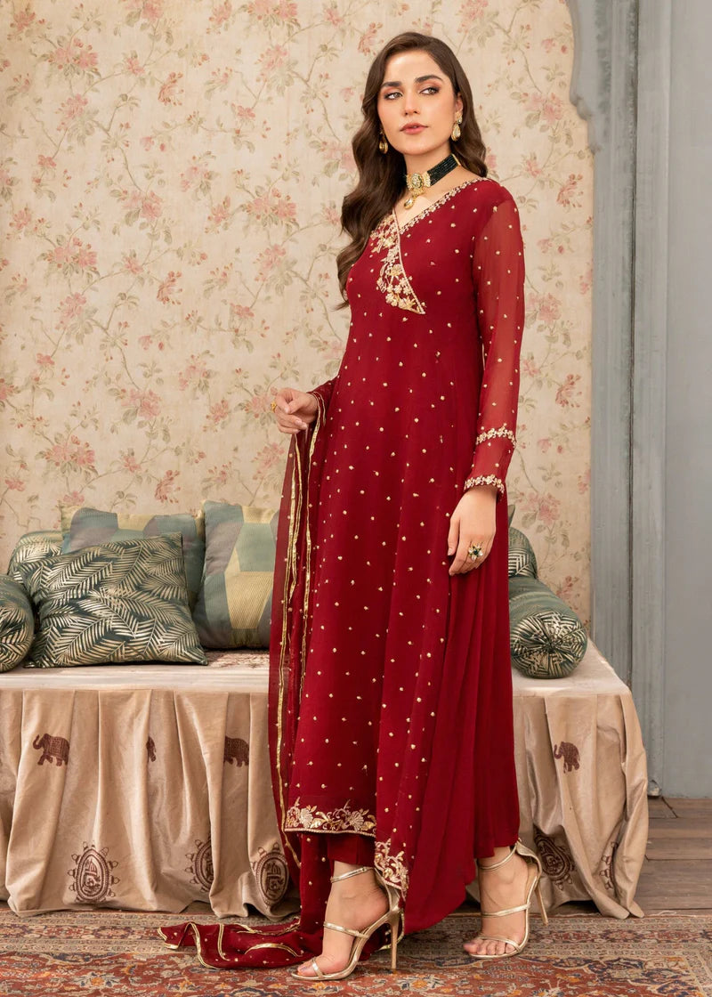GULIZAR | Maroon Chiffon Embroidered Pishwas