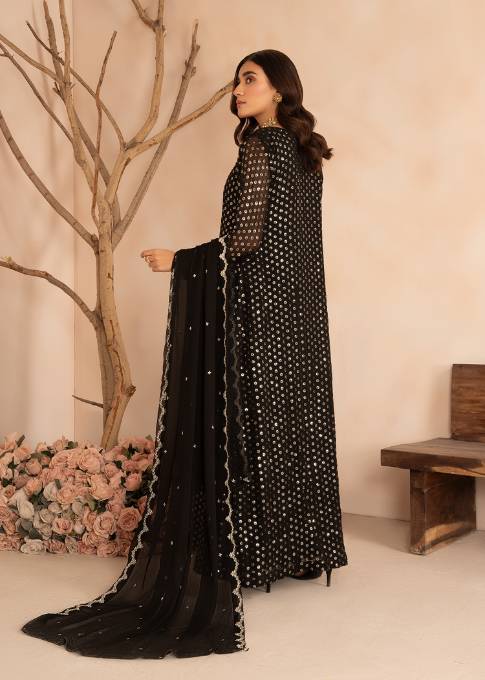 NAQSHI | Black Chiffon Embroidered Pishwas