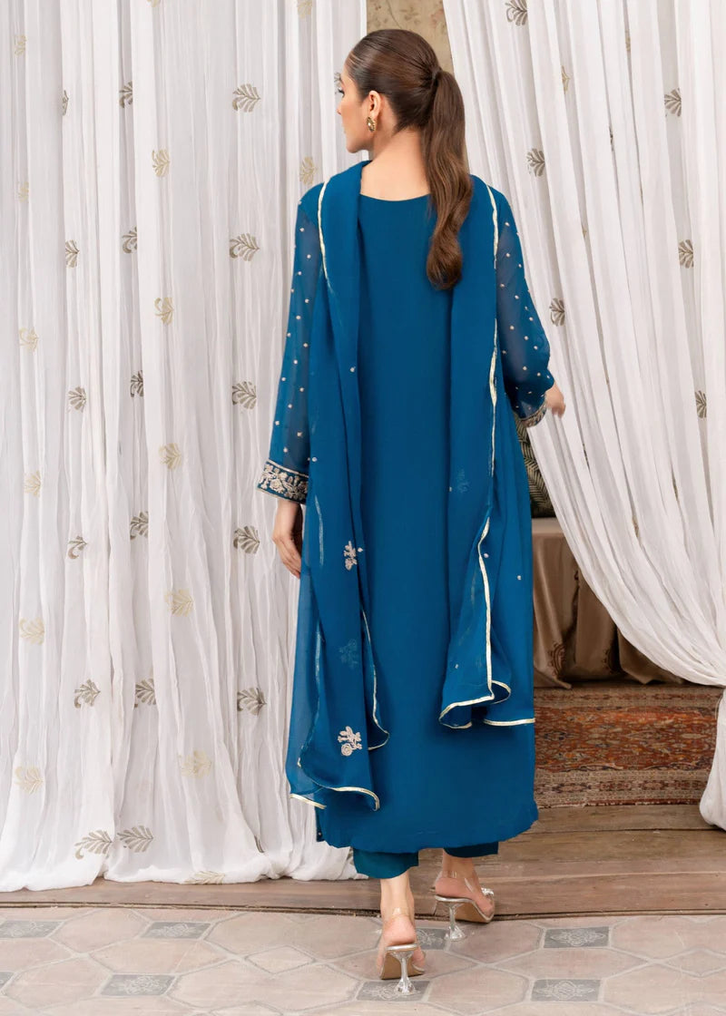 WARESHA | Blue Chiffon Embroidered Suit