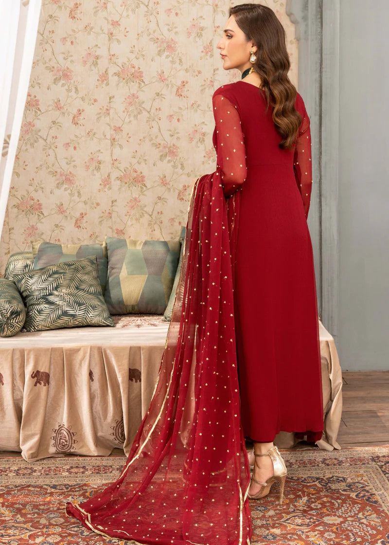 GULIZAR | Maroon Chiffon Embroidered Pishwas