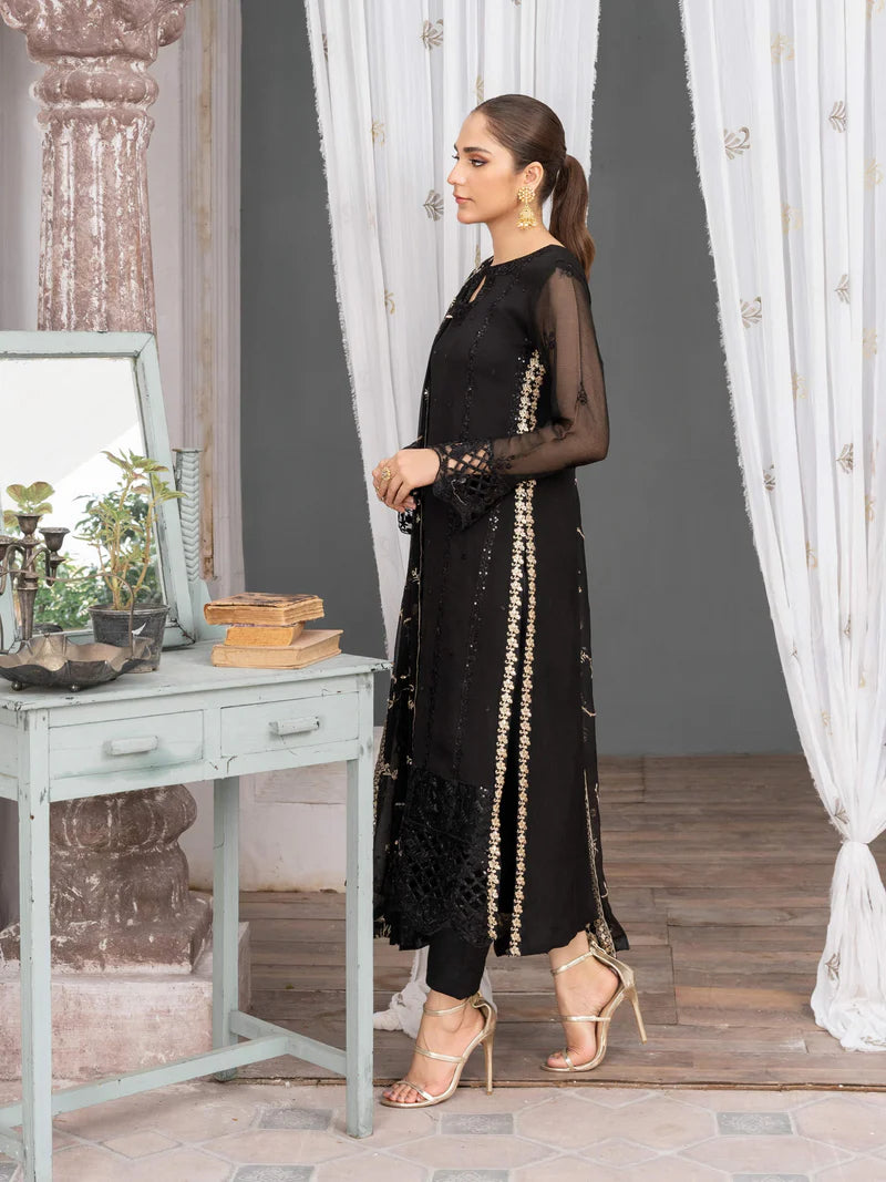 NUREH | Black Chiffon Embroidered Suit