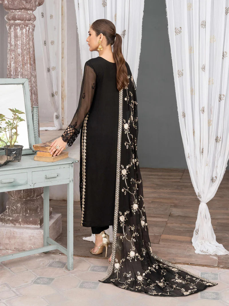 NUREH | Black Chiffon Embroidered Suit