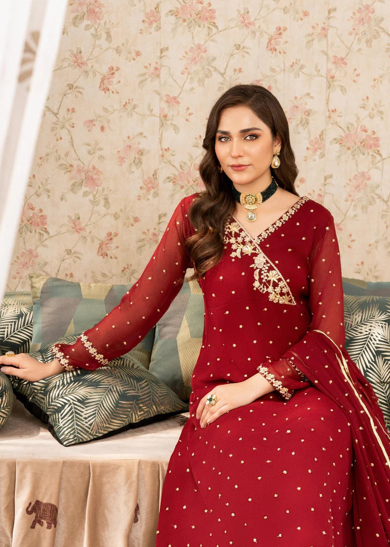 GULIZAR | Maroon Chiffon Embroidered Pishwas