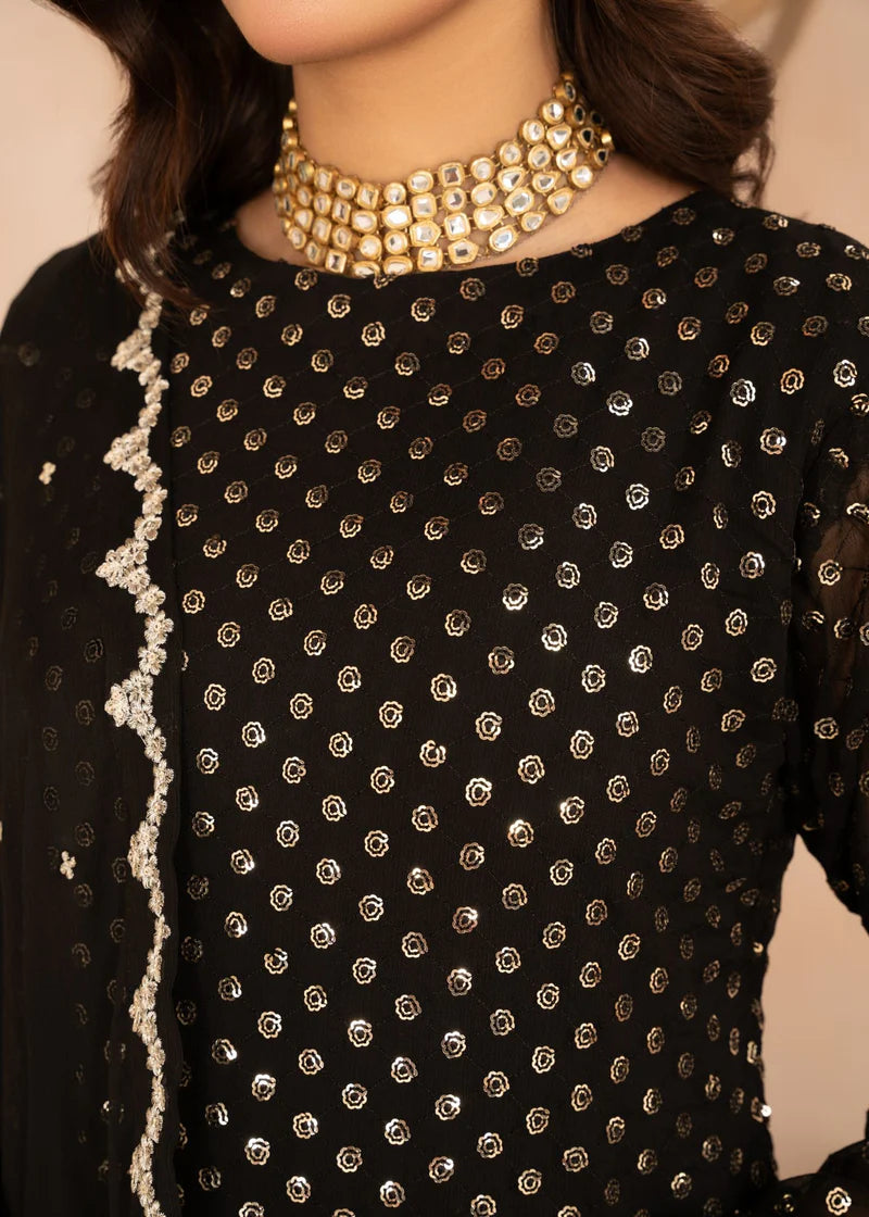 NAQSHI | Black Chiffon Embroidered Pishwas
