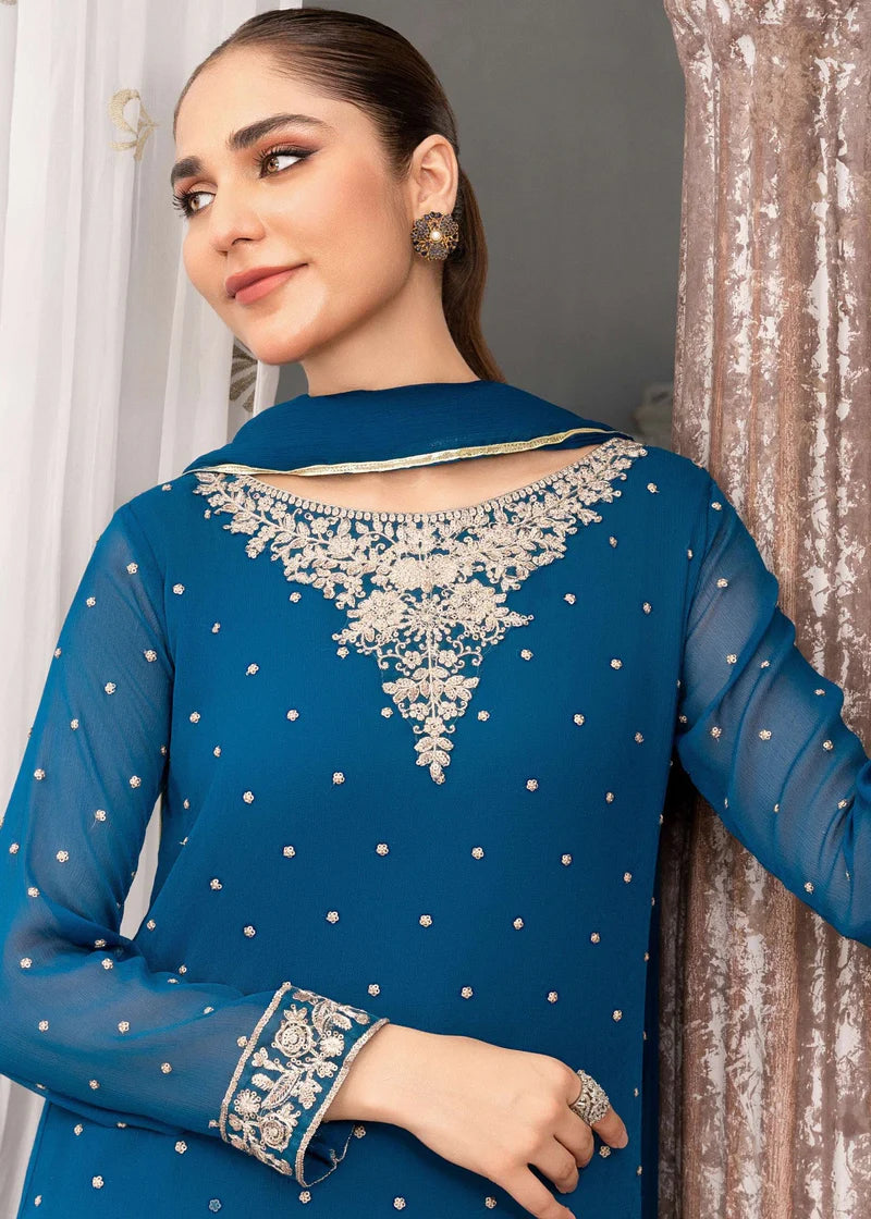 WARESHA | Blue Chiffon Embroidered Suit