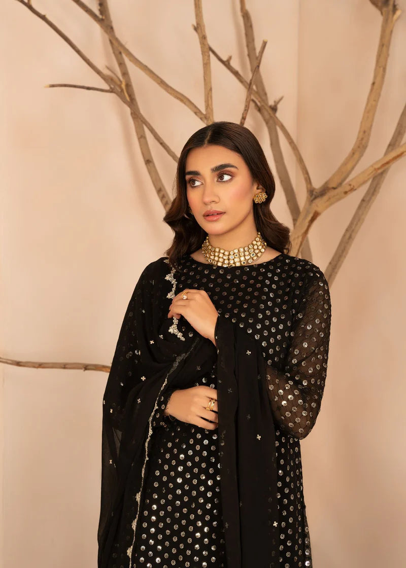NAQSHI | Black Chiffon Embroidered Pishwas