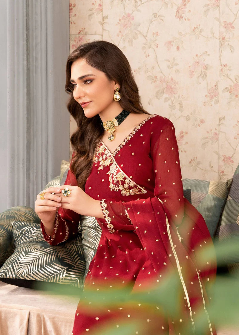GULIZAR | Maroon Chiffon Embroidered Pishwas