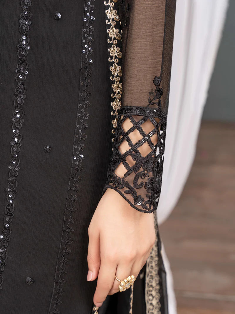 NUREH | Black Chiffon Embroidered Suit