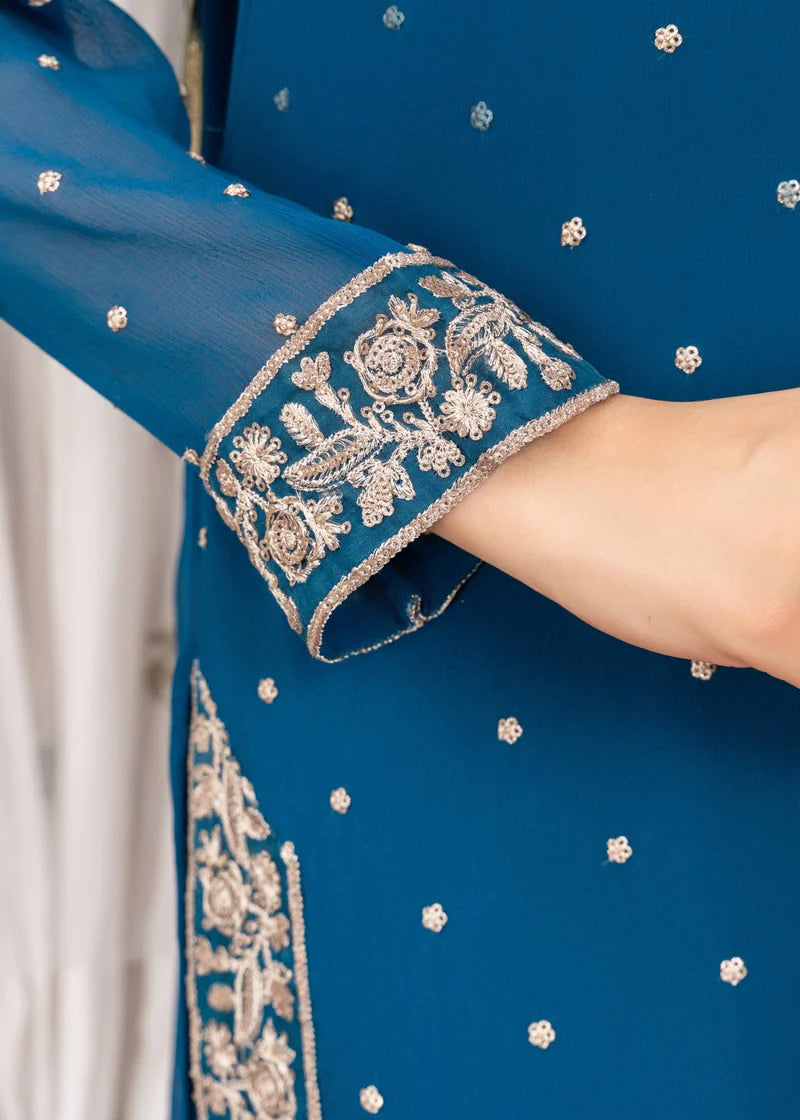 WARESHA | Blue Chiffon Embroidered Suit