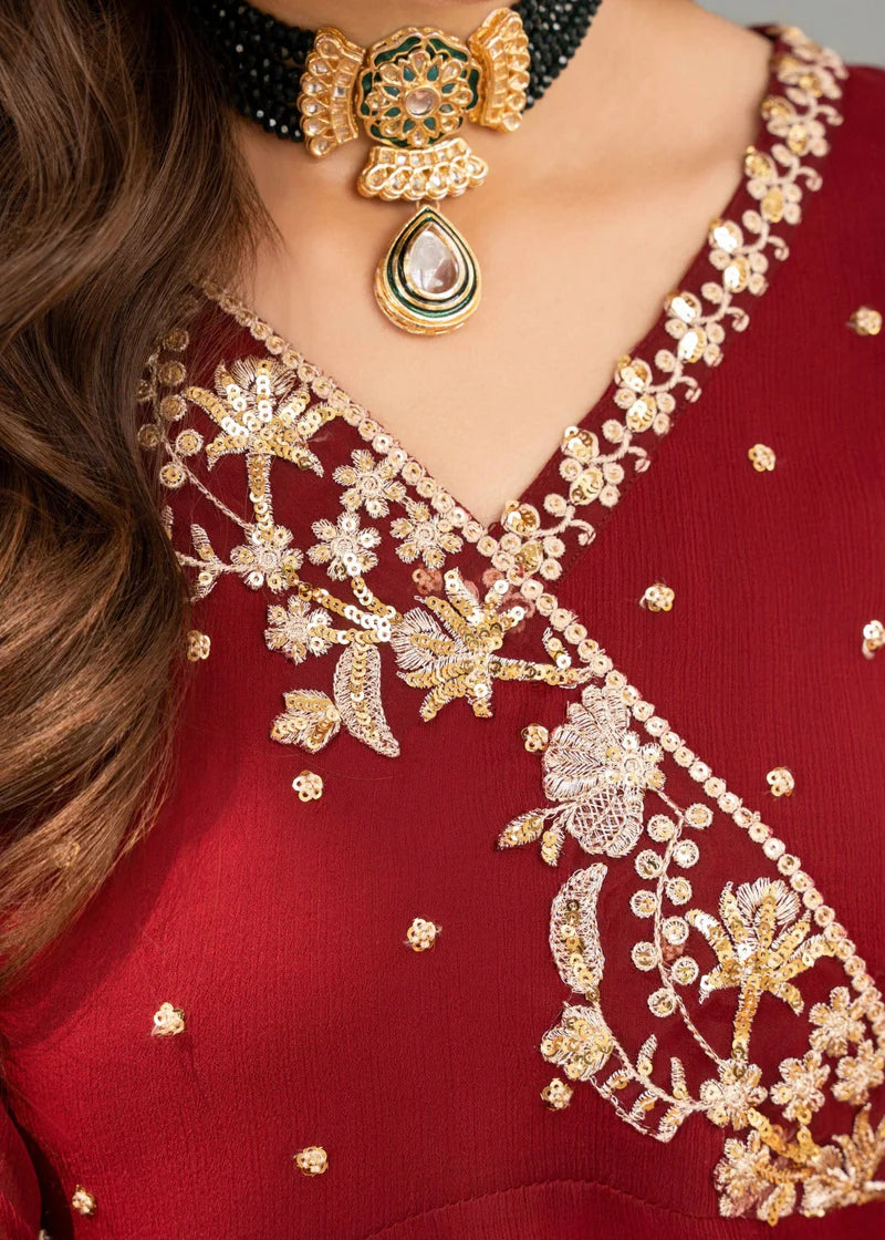 GULIZAR | Maroon Chiffon Embroidered Pishwas