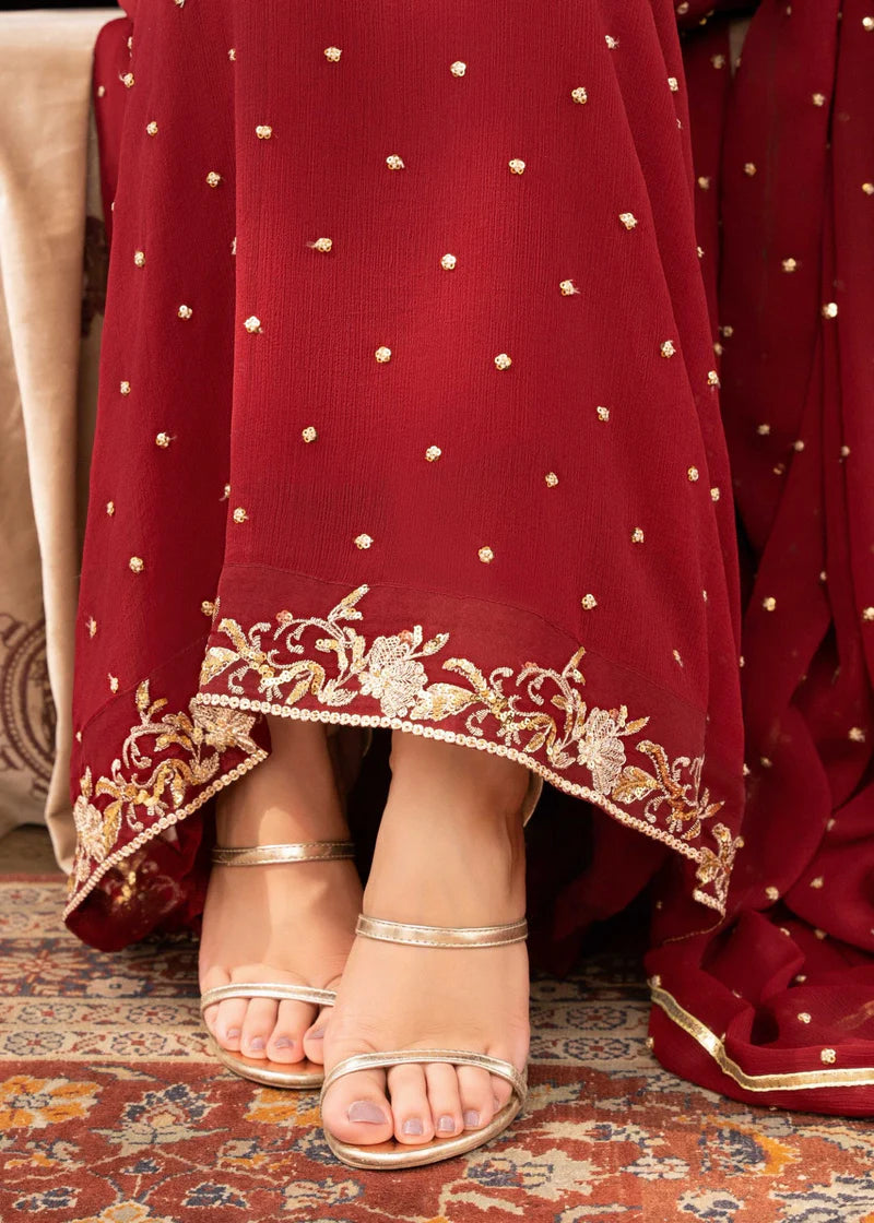 GULIZAR | Maroon Chiffon Embroidered Pishwas
