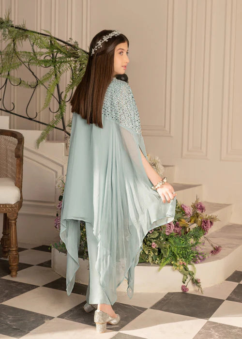 Zoya | Girls Ice Blue Chiffon Chikankari Cape