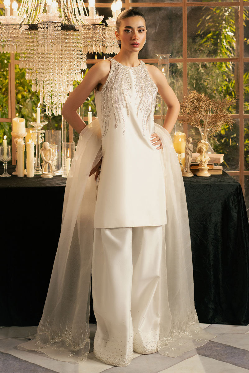 Alba | White Korean Silk Embellished Suit