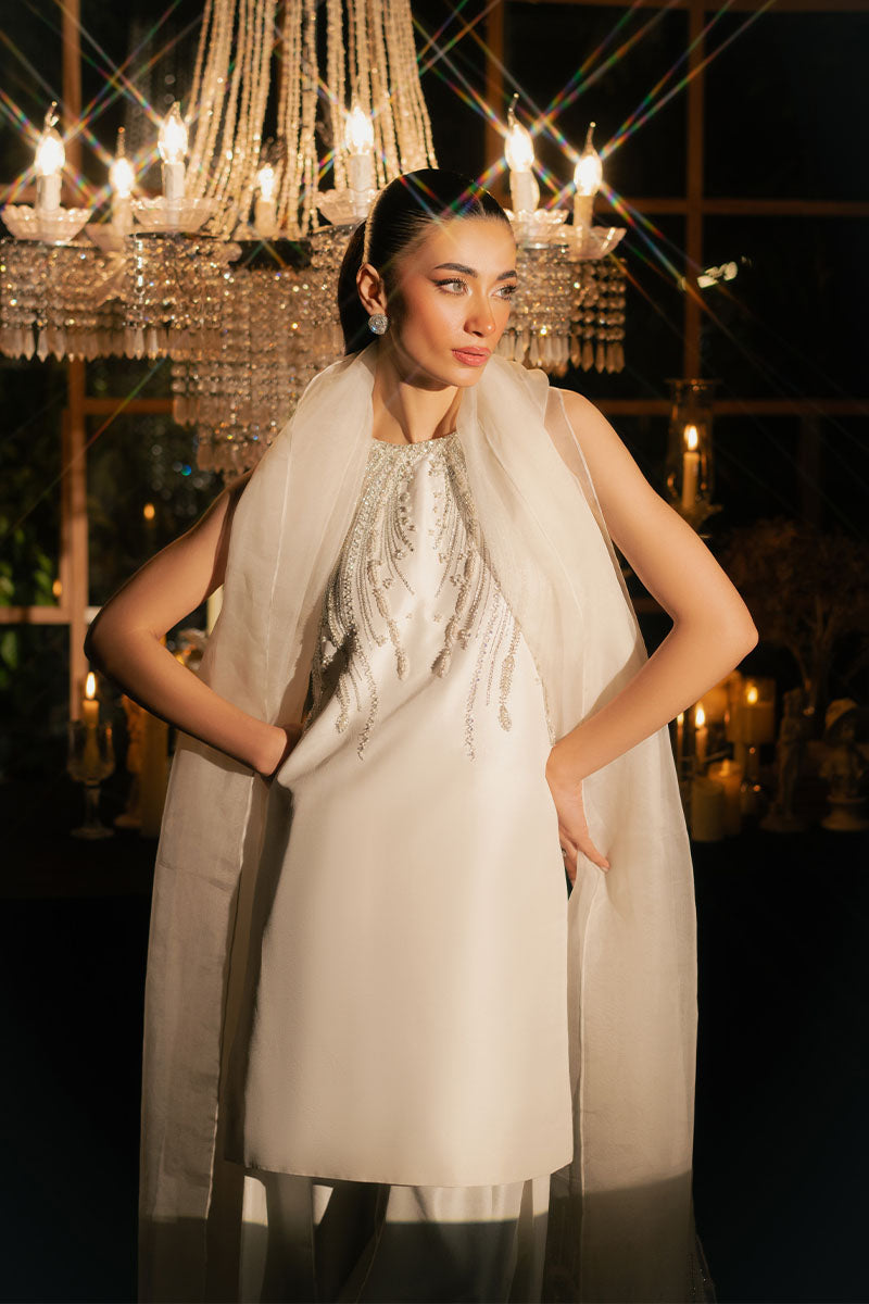Alba | White Korean Silk Embellished Suit