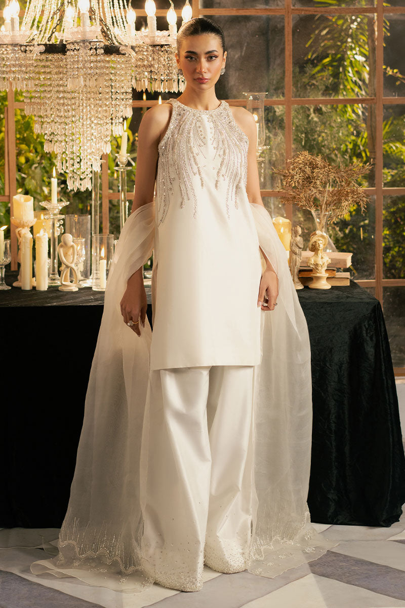 Alba | White Korean Silk Embellished Suit