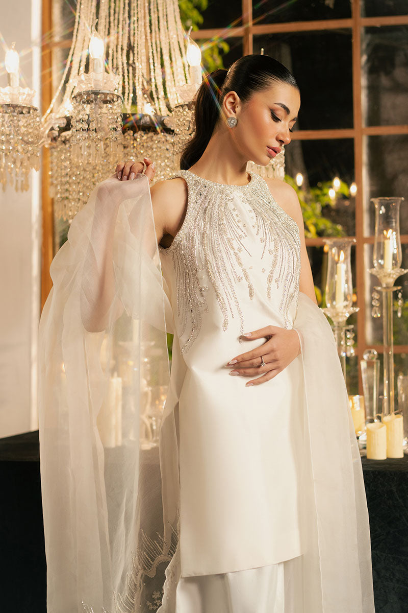 Alba | White Korean Silk Embellished Suit
