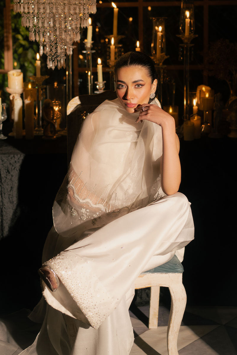 Alba | White Korean Silk Embellished Suit