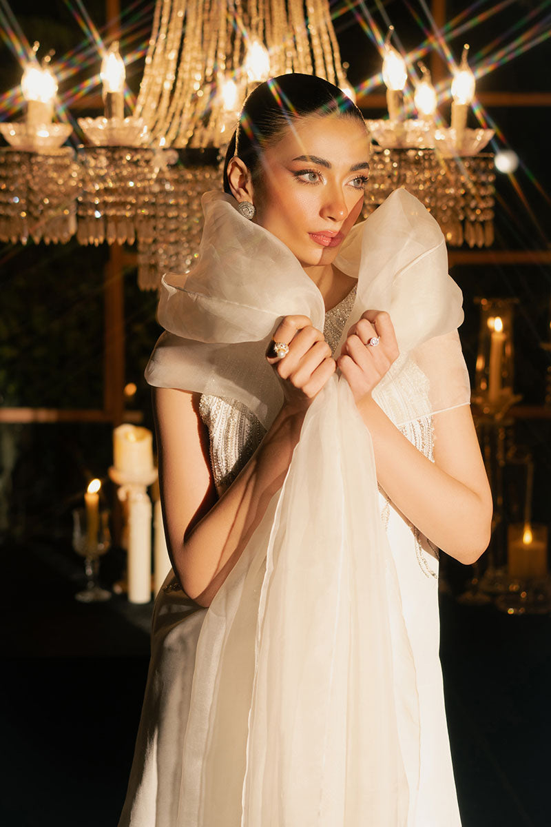 Alba | White Korean Silk Embellished Suit