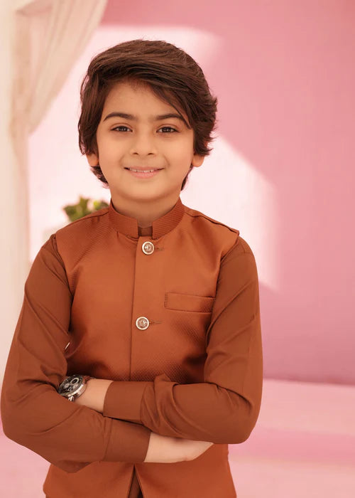 3 Piece | Boys Almond Brown Kurta Set