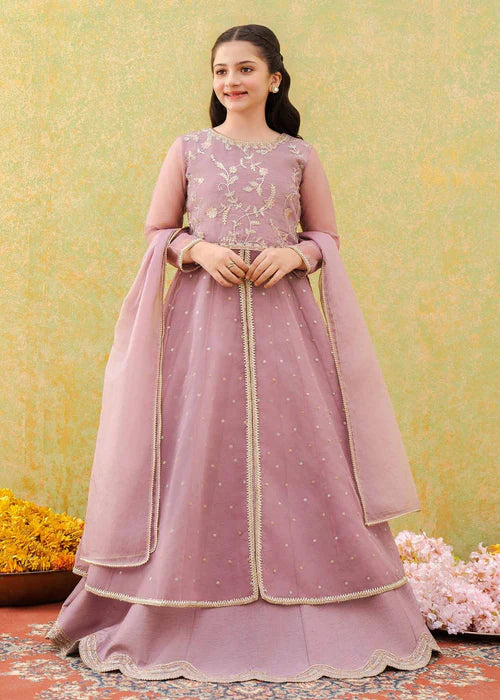 Haya | Girls Lilac Organza Embroidered Pishwas Lehenga