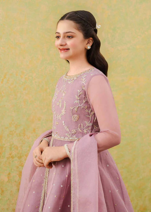 Haya | Girls Lilac Organza Embroidered Pishwas Lehenga