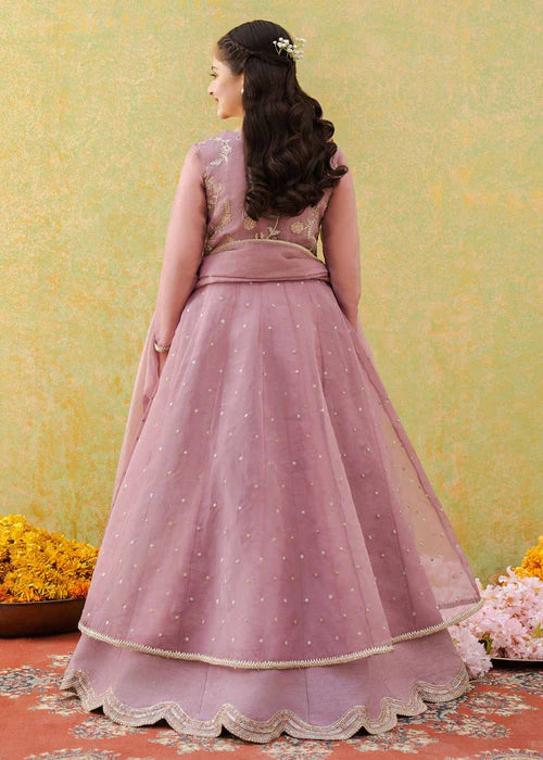 Haya | Girls Lilac Organza Embroidered Pishwas Lehenga
