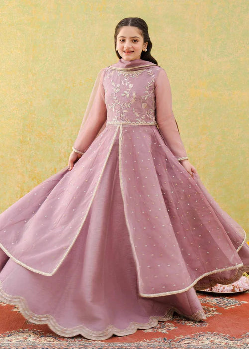 Haya | Girls Lilac Organza Embroidered Pishwas Lehenga