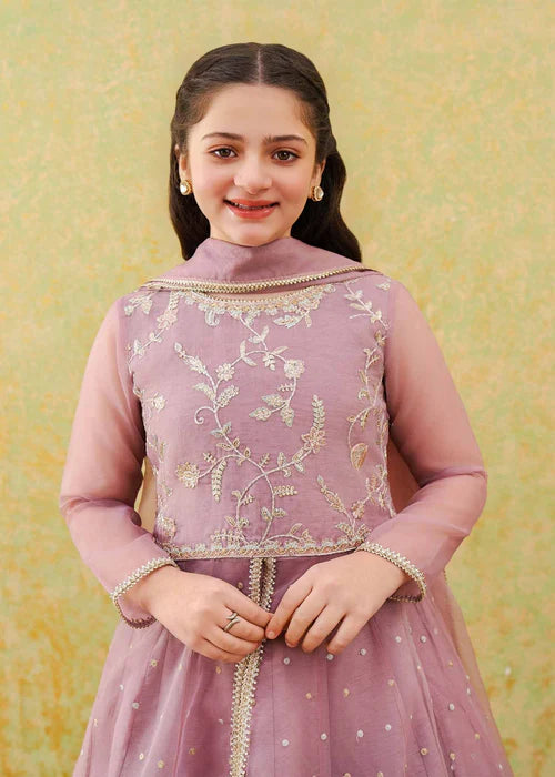 Haya | Girls Lilac Organza Embroidered Pishwas Lehenga