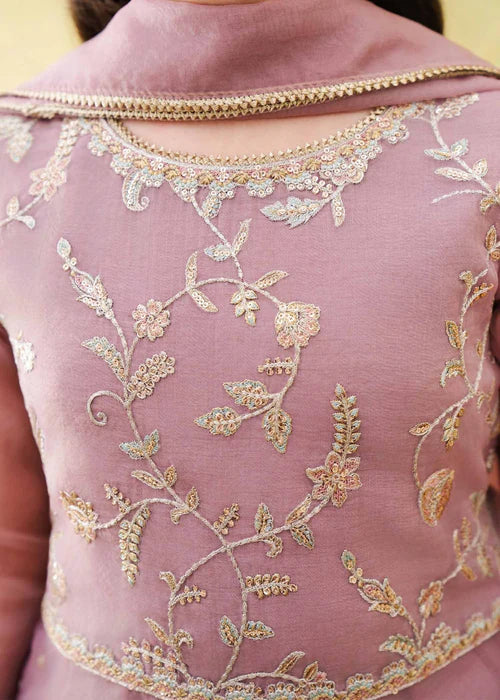 Haya | Girls Lilac Organza Embroidered Pishwas Lehenga