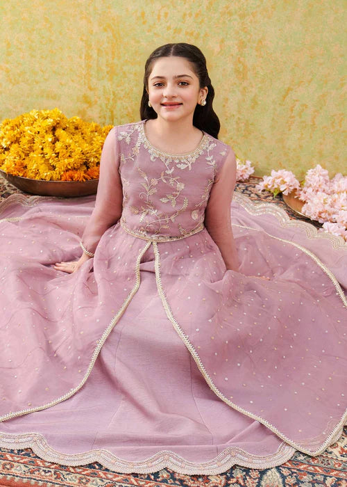 Haya | Girls Lilac Organza Embroidered Pishwas Lehenga