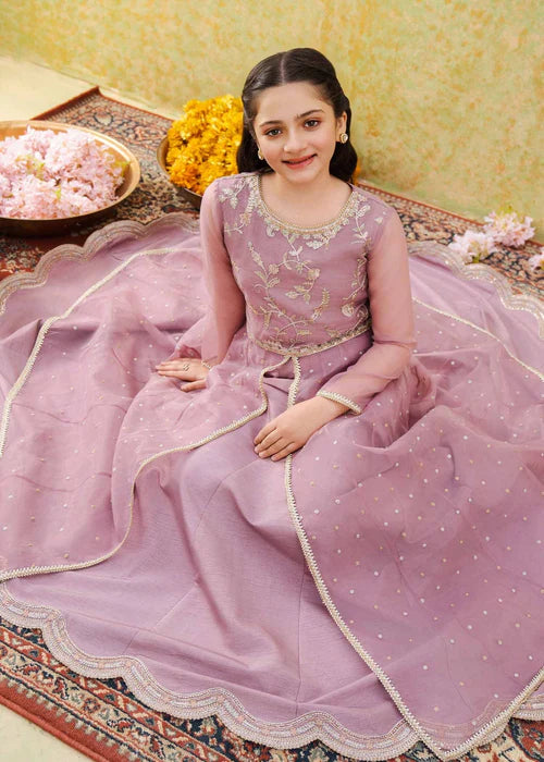 Haya | Girls Lilac Organza Embroidered Pishwas Lehenga
