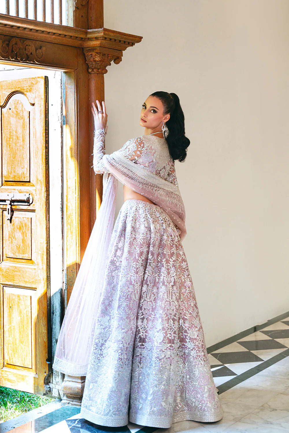 Saira Rizwan | Lilac Net Hand Embellished Lehenga