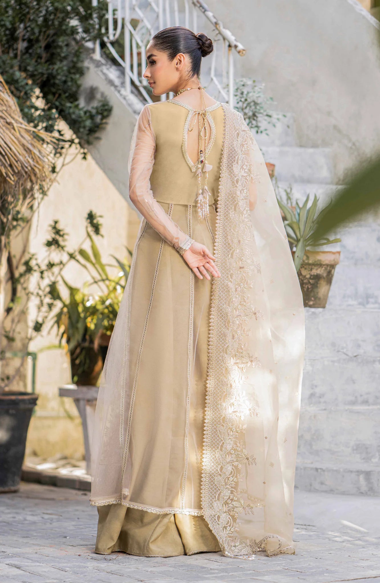 Hema | Gold Embroidered Net Sharara