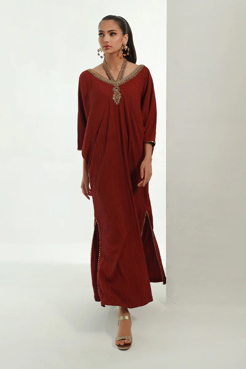 Nomani | Burgundy Embellished Kaftan