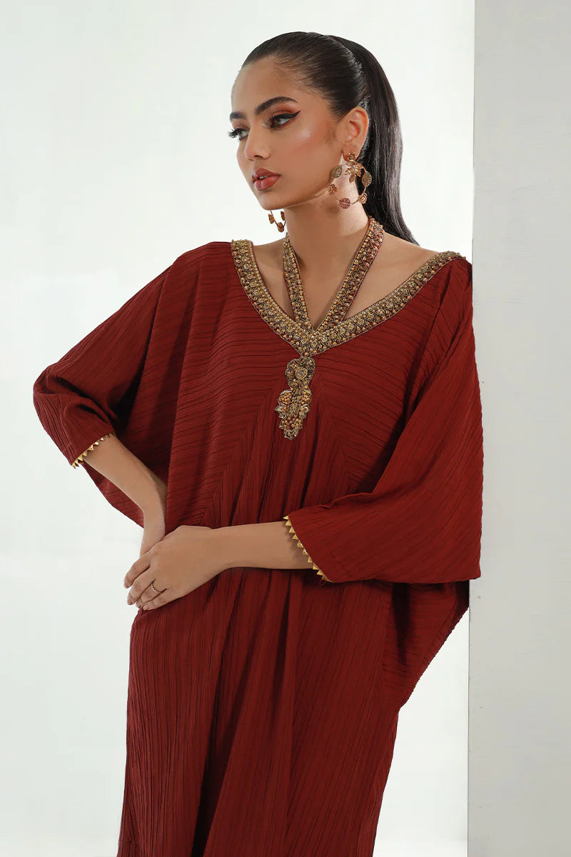 Nomani | Burgundy Embellished Kaftan