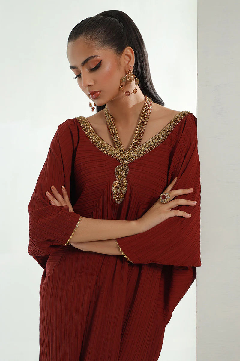 Nomani | Burgundy Embellished Kaftan
